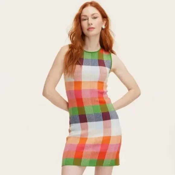 XXL Plaid Mini Sweater Dress kate spade new york Target Red/Pink/Green Blue NWT - Picture 2 of 7